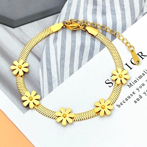 Bracelet chaîne serpent en acier doré avec fleurs de marguerite et chaîne d'extension