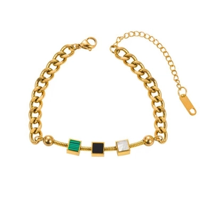 Vergoldetes Armband aus Titanstahl mit quadratischen Anhängern und Muschel-Inlays