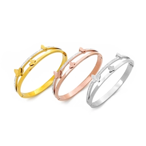 Double-row butterfly bracelets in gold, rose gold and silver finish with sparkling zircons