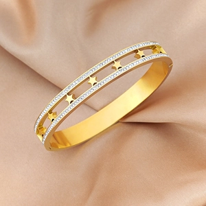Star Hollow Titanium Steel Bangle For Women Rhinestone Inlaid Gold Rose Gold Silver Bracelet Elegant Jewelry Gift