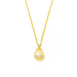 Elegant gold tulip pendant necklace with cat-eye stone and pavé crystal details