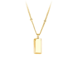 Elegant gold titanium steel necklace with a rectangular bar pendant and small beads
