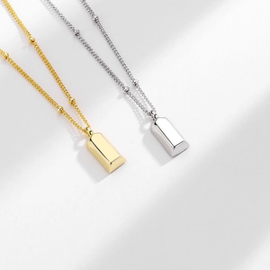 Polished titanium steel bar pendant necklaces with bead chain in gold and silver finish