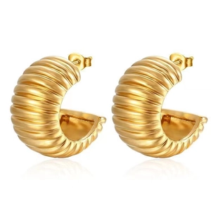 Boucles d'oreilles créoles en U en acier inoxydable plaqué or 18 carats avec texture