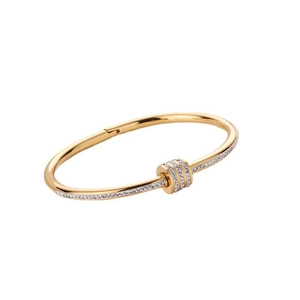 Elegante bracciale in acciaio al titanio oro rosa con cristalli scintillanti