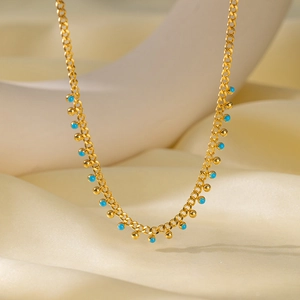 Stainless Steel Necklace And Bracelet Blue Enamel Beads Tassel Chain Gold Plated Minimalist Geometric Jewelry For Women