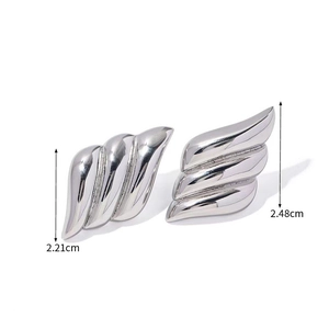 Polished silver angel wing stud earrings with size dimensions 2.21cm and 2.48cm