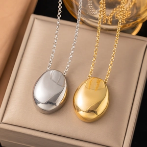 Minimalist Stainless Steel Oval Pendant Necklace For Women Polished Geometric Long Sweater Chain Fashion Jewelry Accessory
