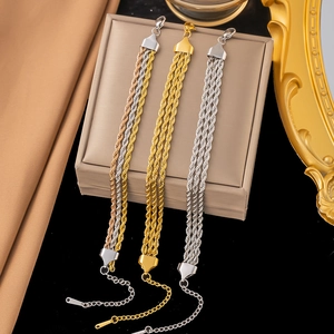 Fashion Stainless Steel Twisted Rope Chain Bracelet For Women 3-Layer Gold Silver Tri-color Adjustable Hand Jewelry