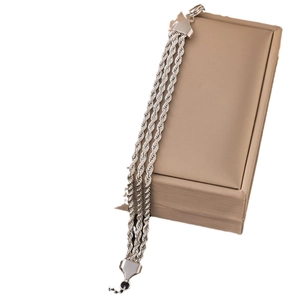 Three-strand rope chain bracelet in stainless steel with lobster clasp on leather case
