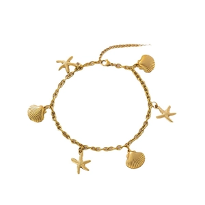 Collier coquillage et étoile de mer en acier titane plaqué or 18 carats pour femme style chic