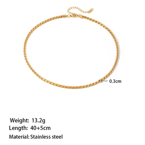 Collier chic en acier inoxydable à texture torsadée de 0,3 cm, fini doré, long de 40+5 cm