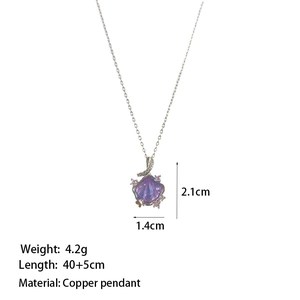 Elegant shell pendant necklace with purple gradient and sparkling crystals in silver finish