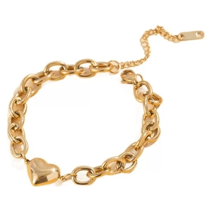 Goldenes Gliederketten-Armband aus Titanstahl mit Herzanhänger für Damen, verstellbar