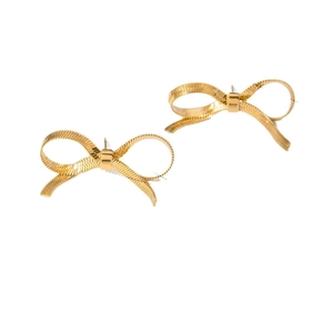 Elegant gold bow earrings with a unique snake chain texture for women in a sleek design