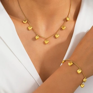 Roestvrijstalen Hart Hanger Ketting En Armband Elegante Mode Dagelijkse Sieraden Voor Dames