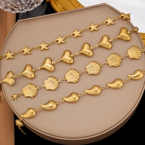 Collana con Ciondolo a Forma di Conchiglia Stella Marina Cuore in Acciaio Inossidabile per Donna Oro Perla Artificiale