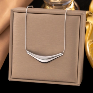 Collier minimaliste en acier titane avec chaîne serpent et pendentif tube incurvé poli