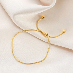 Minimalist 18K gold-plated snake chain bracelet with adjustable sliding toggle closure