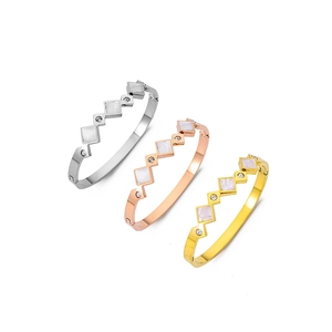 Three-color titanium steel geometric bracelets with mother of pearl and small crystals