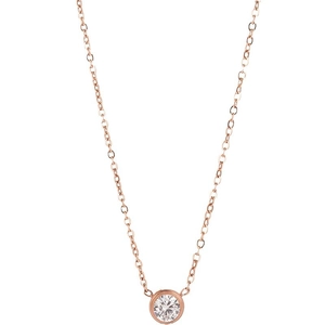 Collana minimalista in titanio oro rosa 18K con ciondolo solitario rotondo con montatura a castone