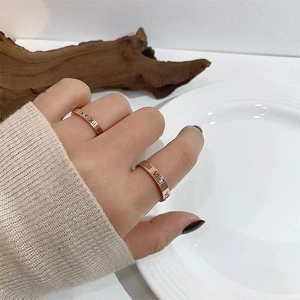 18k rose gold plated titanium steel ring with roman numerals and sparkling cubic zirconia
