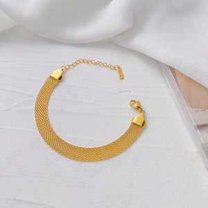 Elegant 18K gold-plated woven mesh bracelet set with lobster clasp and extension chain