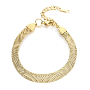 Minimalist 18K gold mesh woven chain bracelet for women featuring lobster clasp