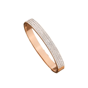Polished rose gold titanium bangle with four rows of pave-set micro sparkling zircons
