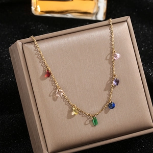 Fashion Titanium Steel 18K Gold Plated Rainbow Crystal Necklace Bracelet Set For Women Minimalist Jewelry Accessories