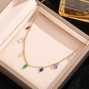 Rainbow gemstone necklace in 18K gold plated titanium steel with premium gift box
