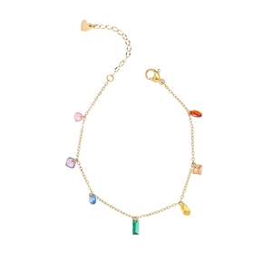 Rainbow gemstone 18K gold plated titanium steel bracelet with multi-shape crystal charms