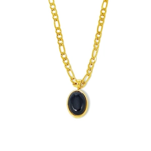 Collar vintage de acero inoxidable dorado con colgante ovalado de ónice negro