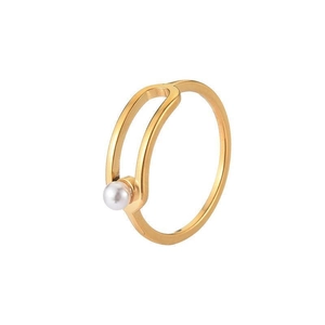 Bague minimaliste à double couche plaquée or 18 carats avec une perle blanche délicate