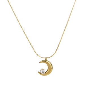 Elegante goldene Halbmond Halskette aus Titanstahl mit funkelndem Zirkonia Anhänger