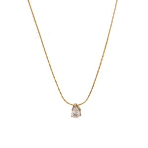 Minimalist 18K gold plated titanium necklace with a water drop pear shaped gemstone