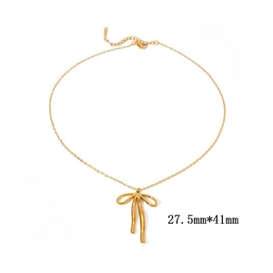 Collier vintage en acier doré 18K avec pendentif nœud élégant de 27,5mm x 41mm