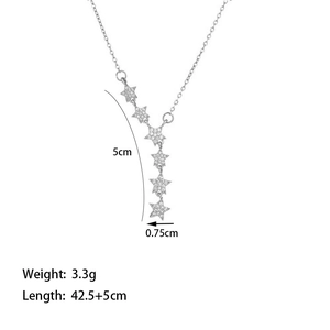 Elegante collana a Y con stelle argentate e ciondolo scintillante gioielli donna