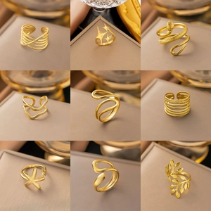Edelstahl Offener Ring Für Damen Echtgold Galvanisiert Verstellbar Minimalistisch Herz Blatt Seestern Schlangenmotiv Mode Schmuck Fingerring