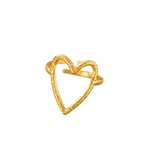 Minimalistischer offener Herzring aus 304 Edelstahl mit Gold-Hammerschlag-Optik