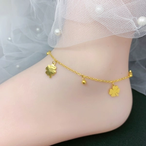 Titanstahl Glücksbringer Vierblättriges Kleeblatt Fußkettchen Für Damen Gold Vergoldet Perle Anhänger Fußkette Minimalistisch Koreanisch Modeschmuck Geschenk