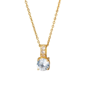 Elegant gold choker necklace with a sparkling single zircon pendant and fine O-chain