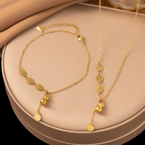 Edelstahl Hohl Fu Zeichen Flaschenkürbis Halskette Für Damen Echt Gold Vergoldet Chinesischer Stil Glücksbringer Schmuck Fußkettchen Geschenk