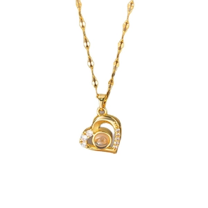 Gold heart projection necklace in titanium steel with 100 languages of I Love You