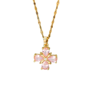 Elegante goldene Halskette mit rosa Blumen Fischschwanz Anhänger und funkelnden Steinen