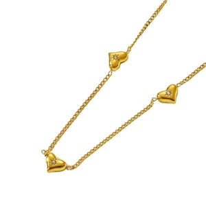 Elegante goldene Herzkette mit drei Anhängern und weißen Zirkonia-Akzenten besetzt