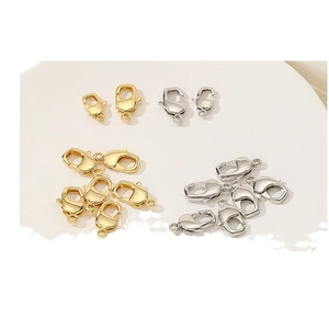 Golden and silver 18k gold plated lobster clasps in various sizes for DIY jewelry making