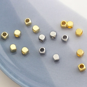 Polished 18K gold and silver square metal beads for DIY jewelry making and necklaces