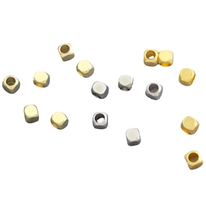 Polished 18K gold and silver square spacer beads for DIY jewelry necklace making