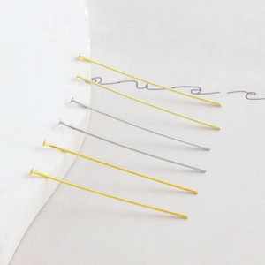 Golden and silver flat head pins for jewelry making, 18k plated metal beaded craft needles